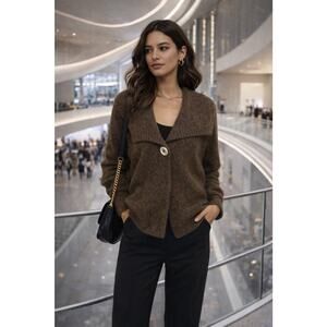 Lambswool Angora Brown One-Button Cardigan Minimalist 90s Luxe CabinCore Sz M